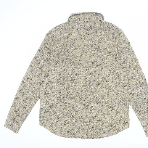 Brave Soul Womens Beige Geometric Polyester Basic Button-Up Size S Collared - Flecked Effect