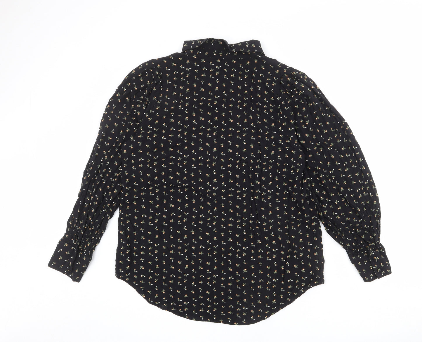 NEXT Womens Black Floral Viscose Basic Button-Up Size 16 Collared