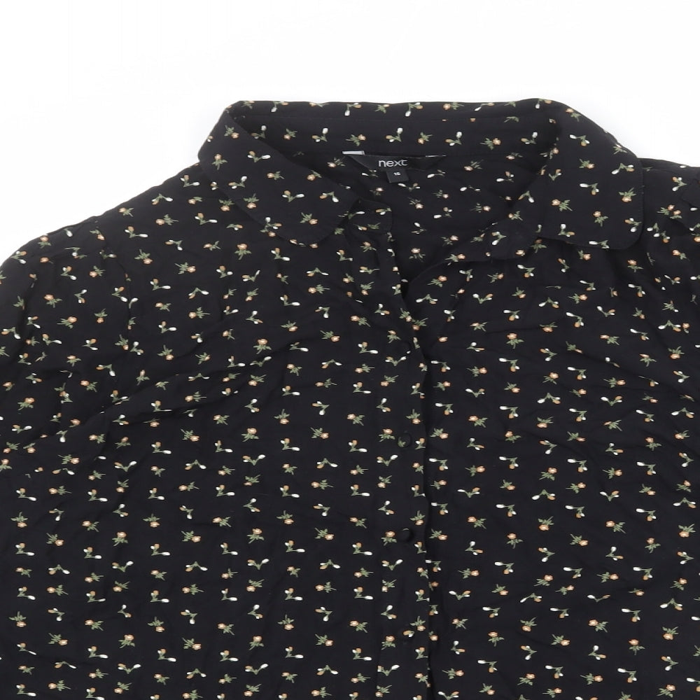 NEXT Womens Black Floral Viscose Basic Button-Up Size 16 Collared