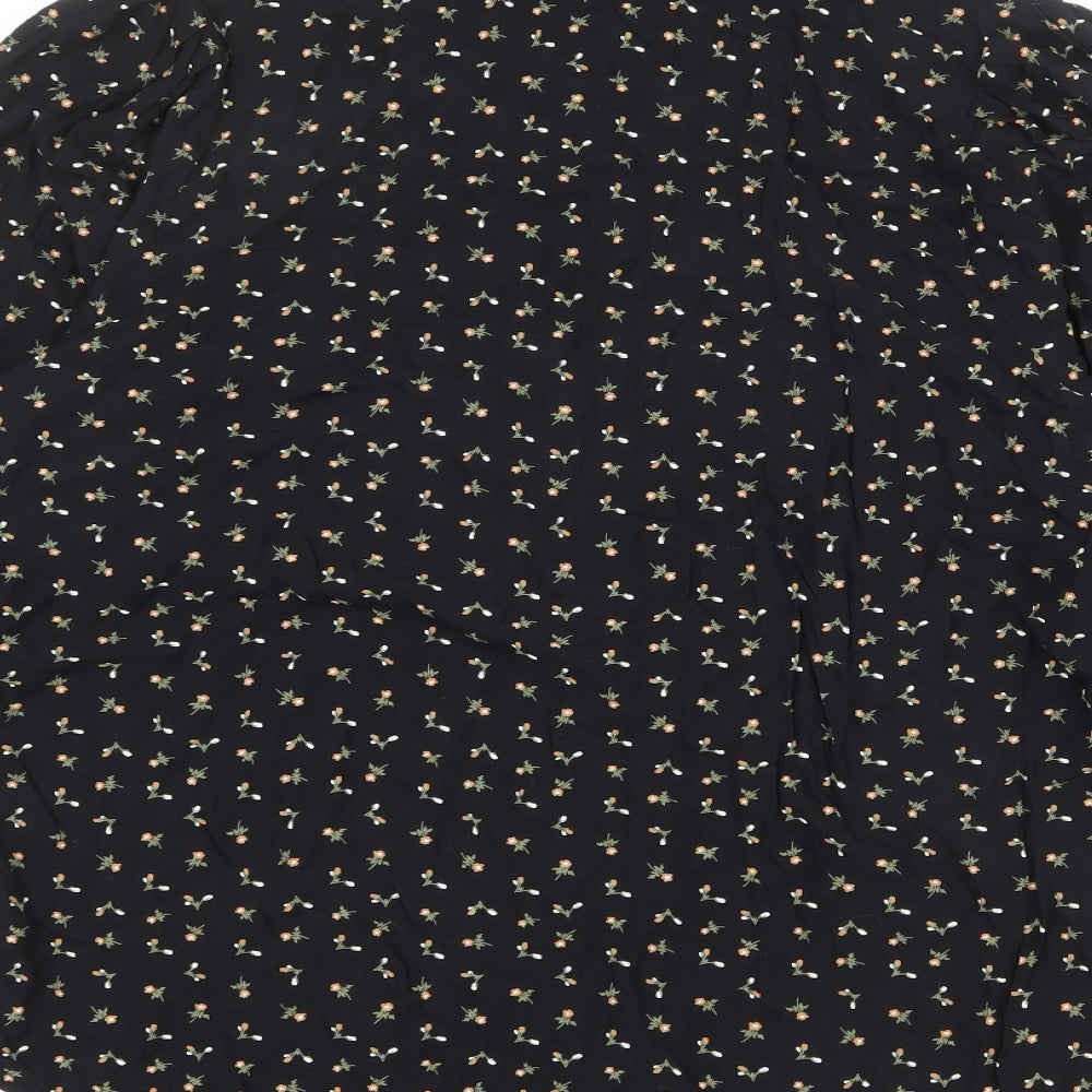 NEXT Womens Black Floral Viscose Basic Button-Up Size 16 Collared