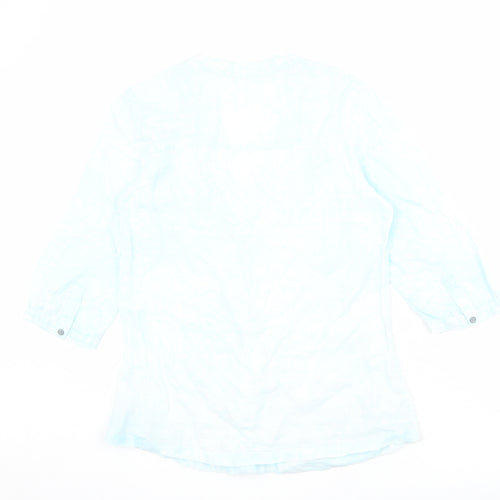 Marks and Spencer Womens Blue Geometric Linen Basic Blouse Size 10 V-Neck