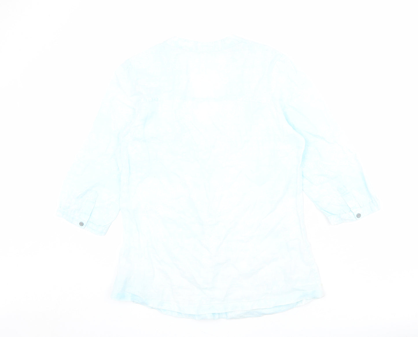 Marks and Spencer Womens Blue Geometric Linen Basic Blouse Size 10 V-Neck
