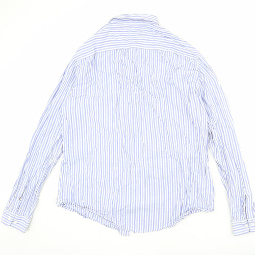 H&M Mens Blue Striped Cotton Button-Up Size XL Collared Button