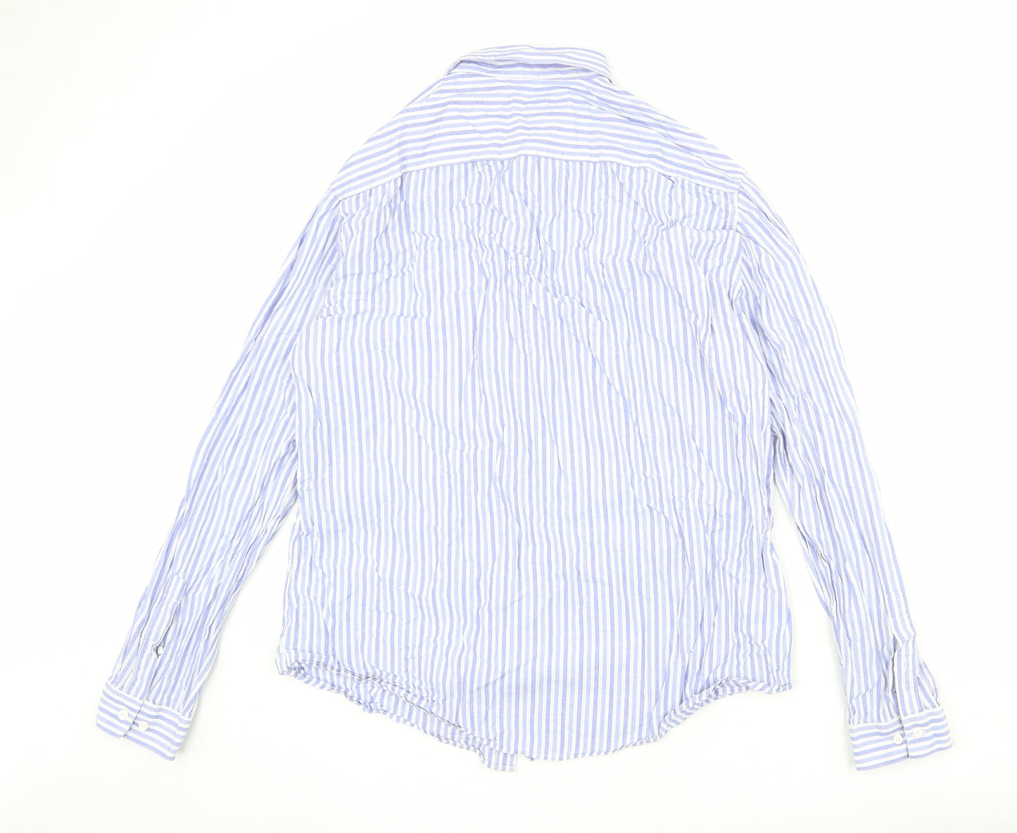 H&M Mens Blue Striped Cotton Button-Up Size XL Collared Button