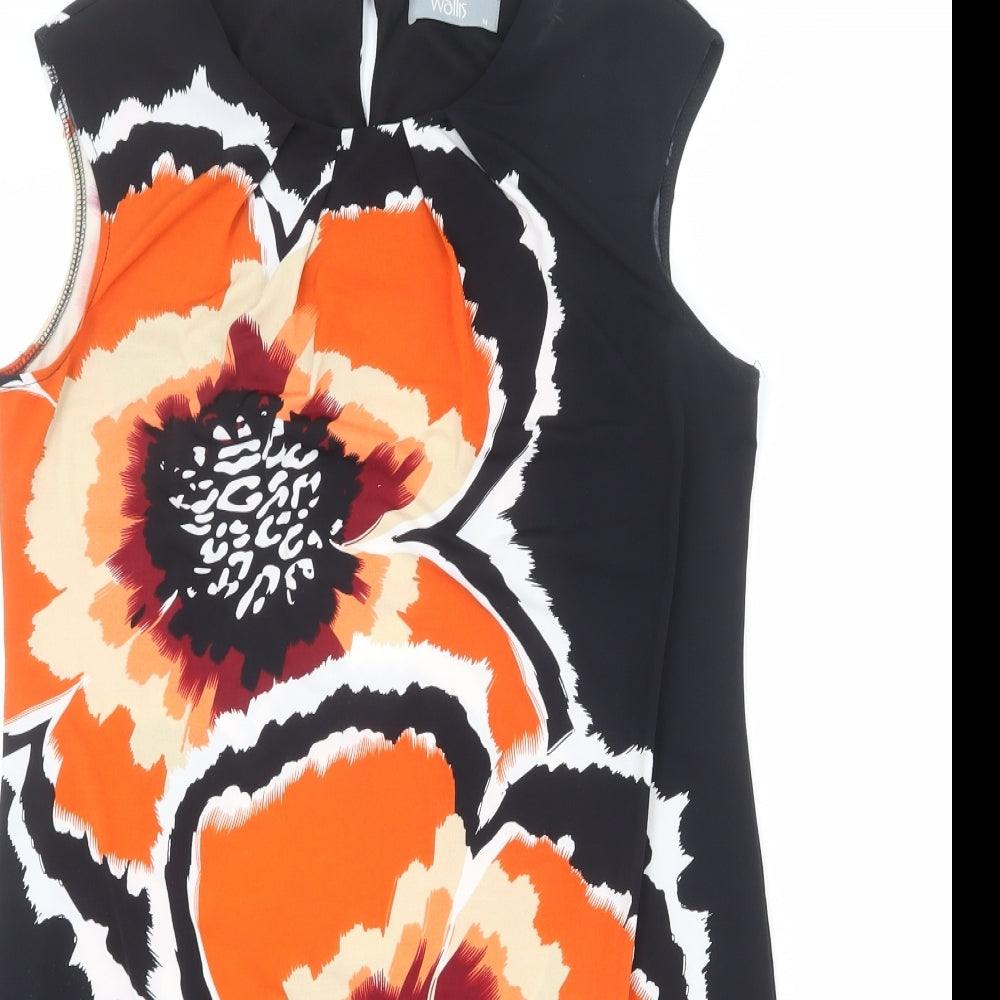 Wallis Womens Black Polyester Shift Size M Round Neck Button - Floral Print