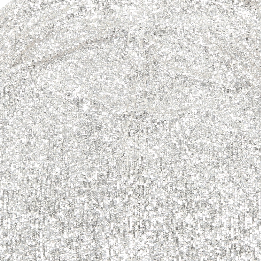 Marks and Spencer Womens Silver Polyester Basic Button-Up Size 14 Collared - Sequin