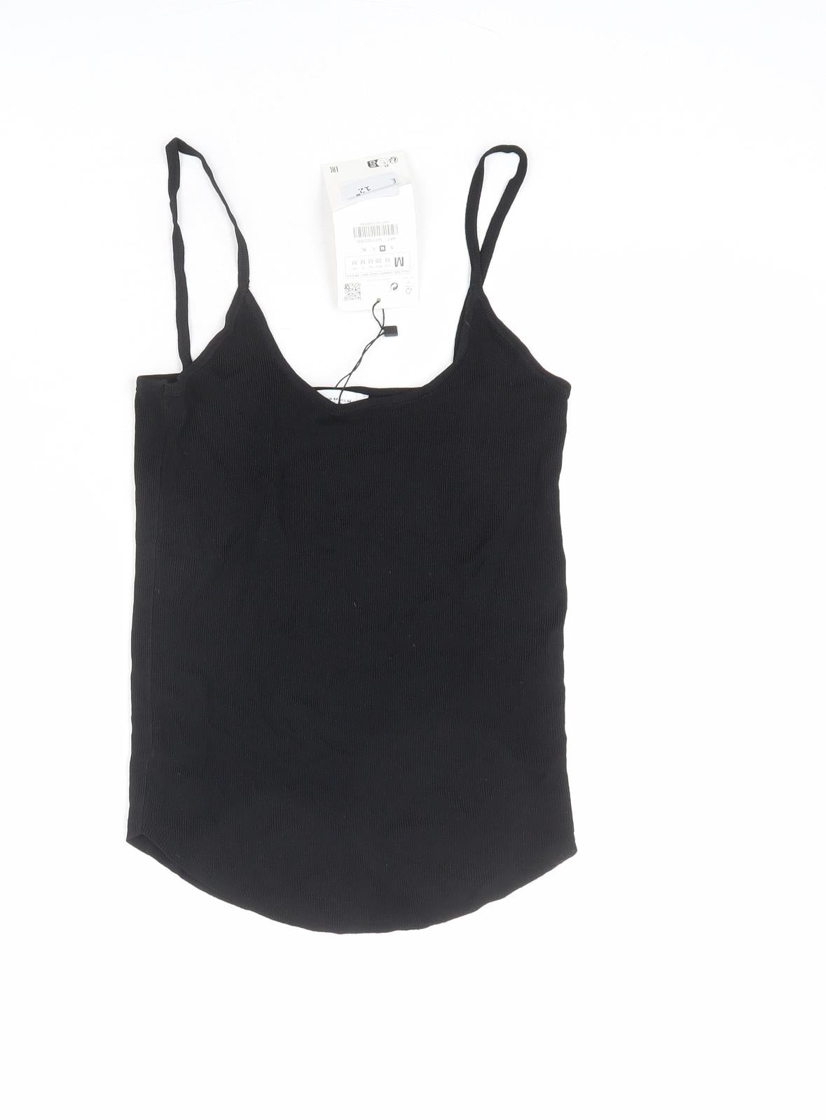 Zara Womens Black Viscose Basic Tank Size M Round Neck