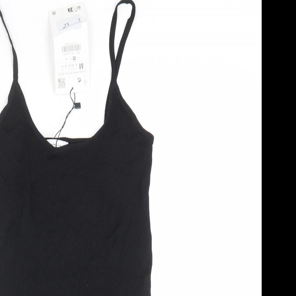 Zara Womens Black Viscose Basic Tank Size M Round Neck