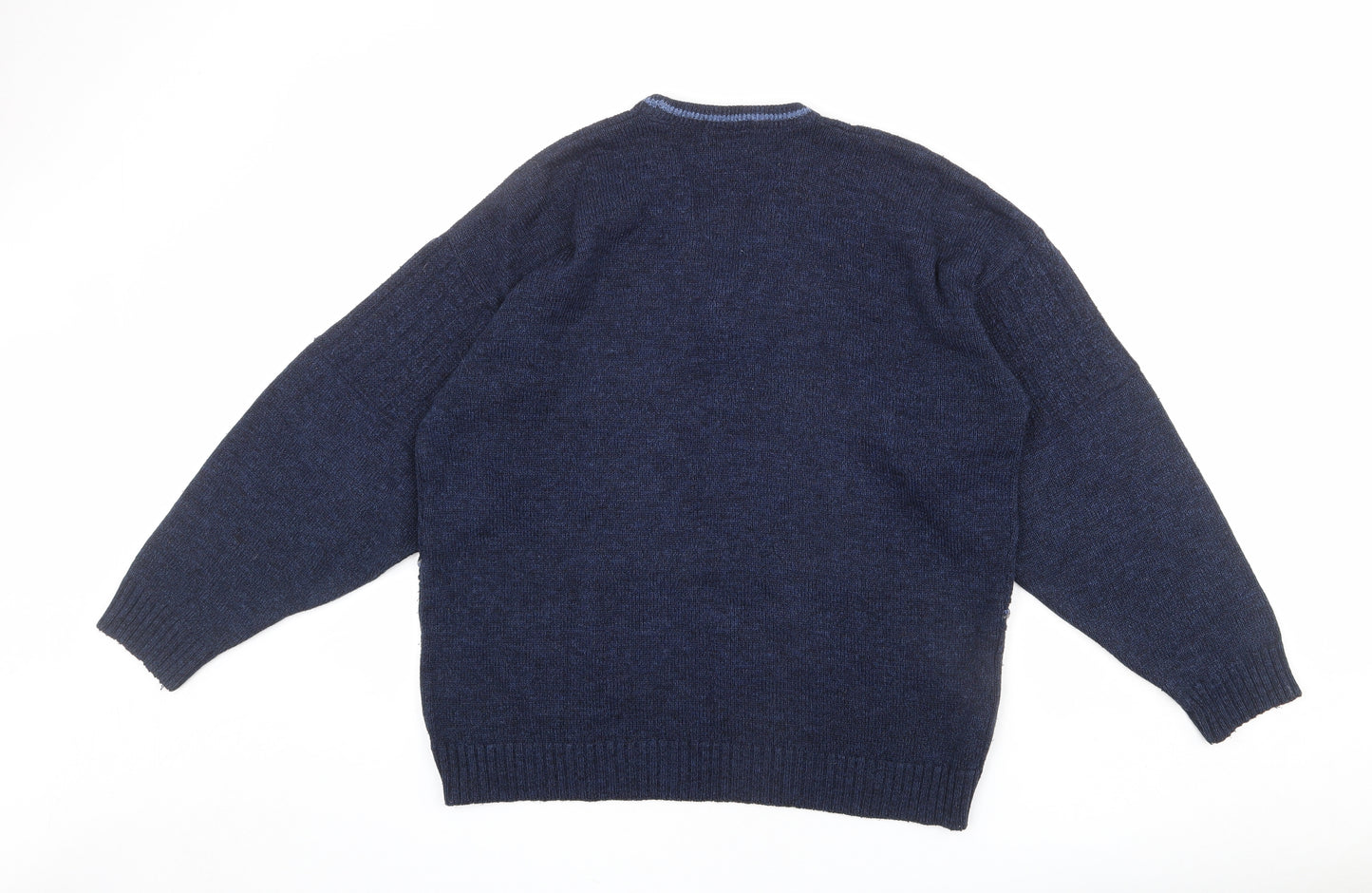 BHS Mens Blue V-Neck Acrylic Pullover Jumper Size S Long Sleeve
