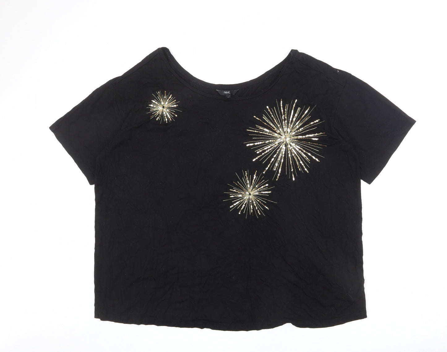 NEXT Womens Black Viscose Basic T-Shirt Size 20 V-Neck - Sequin Details