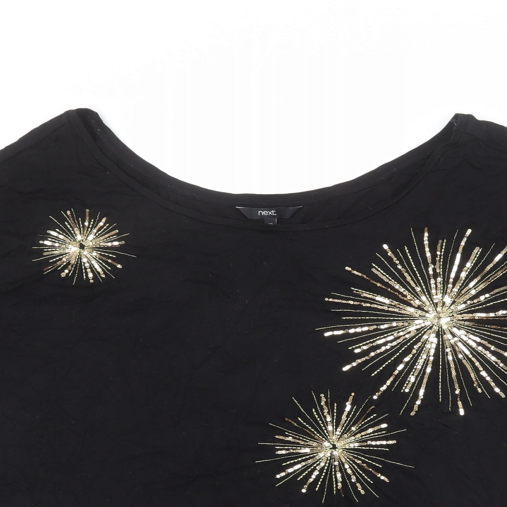 NEXT Womens Black Viscose Basic T-Shirt Size 20 V-Neck - Sequin Details