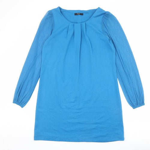 BHS Womens Blue Polyester Shift Size 12 Round Neck Pullover - Pleated