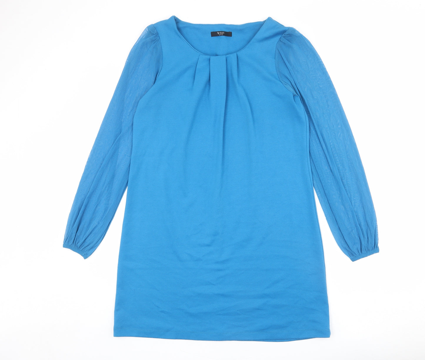 BHS Womens Blue Polyester Shift Size 12 Round Neck Pullover - Pleated