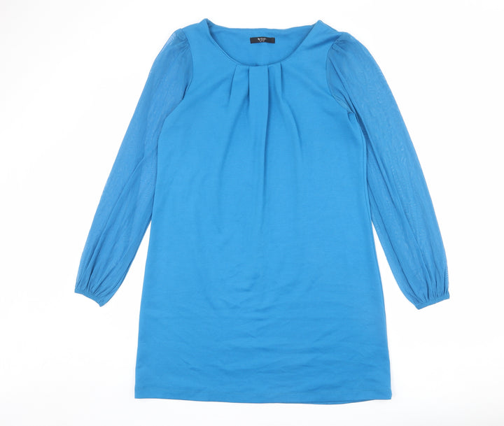 BHS Womens Blue Polyester Shift Size 12 Round Neck Pullover - Pleated