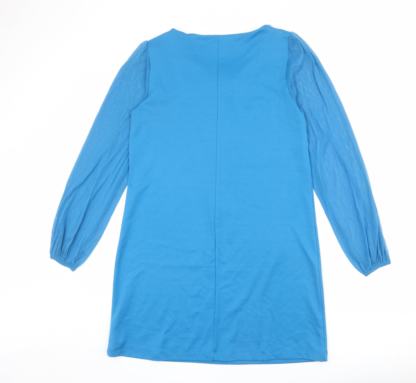 BHS Womens Blue Polyester Shift Size 12 Round Neck Pullover - Pleated