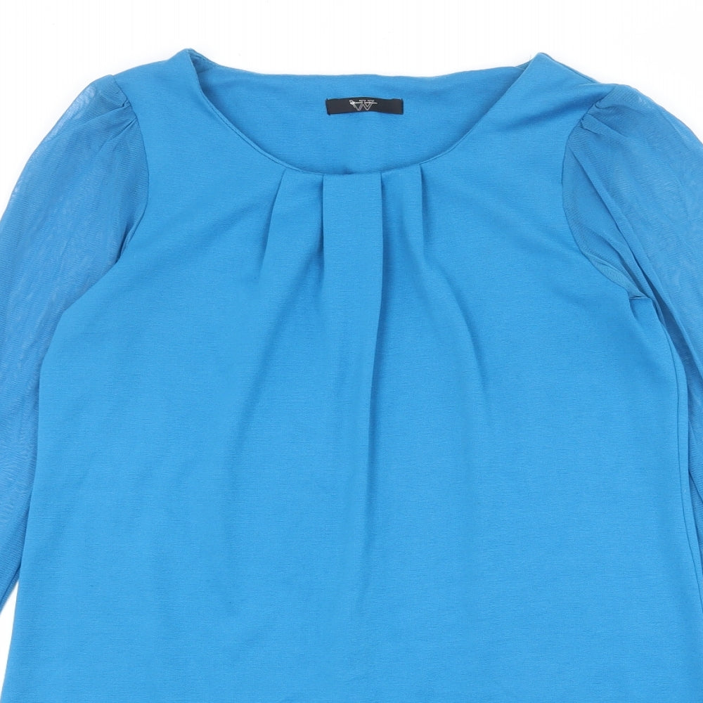 BHS Womens Blue Polyester Shift Size 12 Round Neck Pullover - Pleated