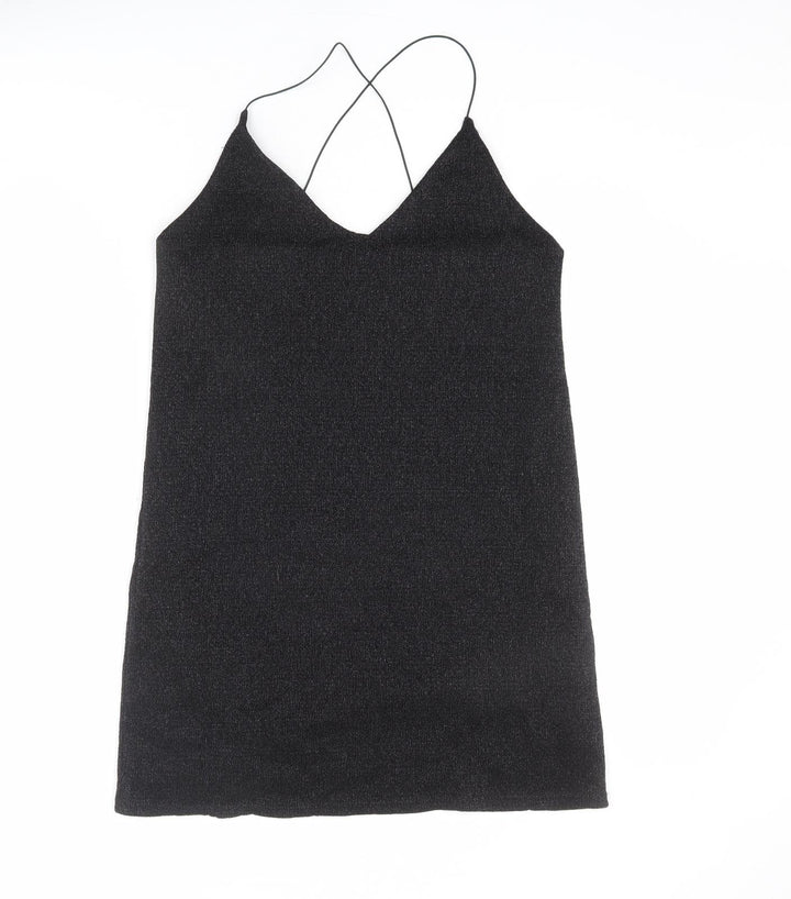 Sparkle & Fade Womens Black Polyester Slip Dress Size M V-Neck Pullover