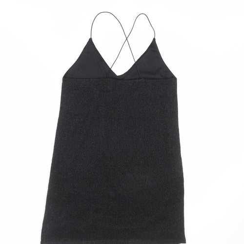 Sparkle & Fade Womens Black Polyester Slip Dress Size M V-Neck Pullover