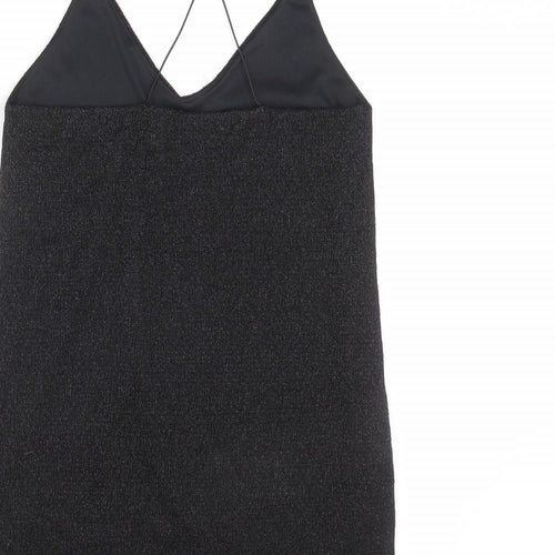 Sparkle & Fade Womens Black Polyester Slip Dress Size M V-Neck Pullover