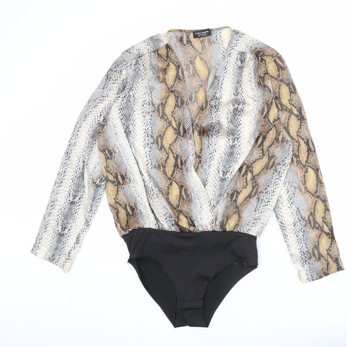 Zara Womens Multicoloured Animal Print Polyester Bodysuit One-Piece Size L Snap - Snakeskin Pattern