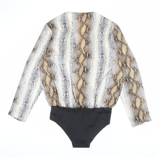 Zara Womens Multicoloured Animal Print Polyester Bodysuit One-Piece Size L Snap - Snakeskin Pattern