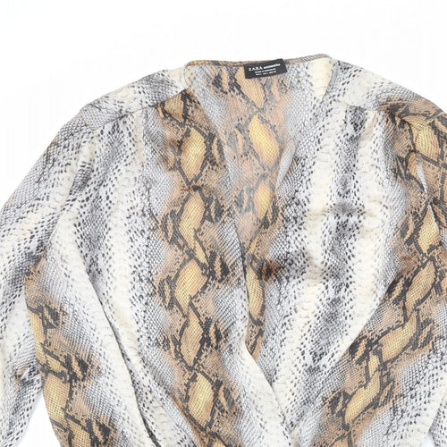 Zara Womens Multicoloured Animal Print Polyester Bodysuit One-Piece Size L Snap - Snakeskin Pattern
