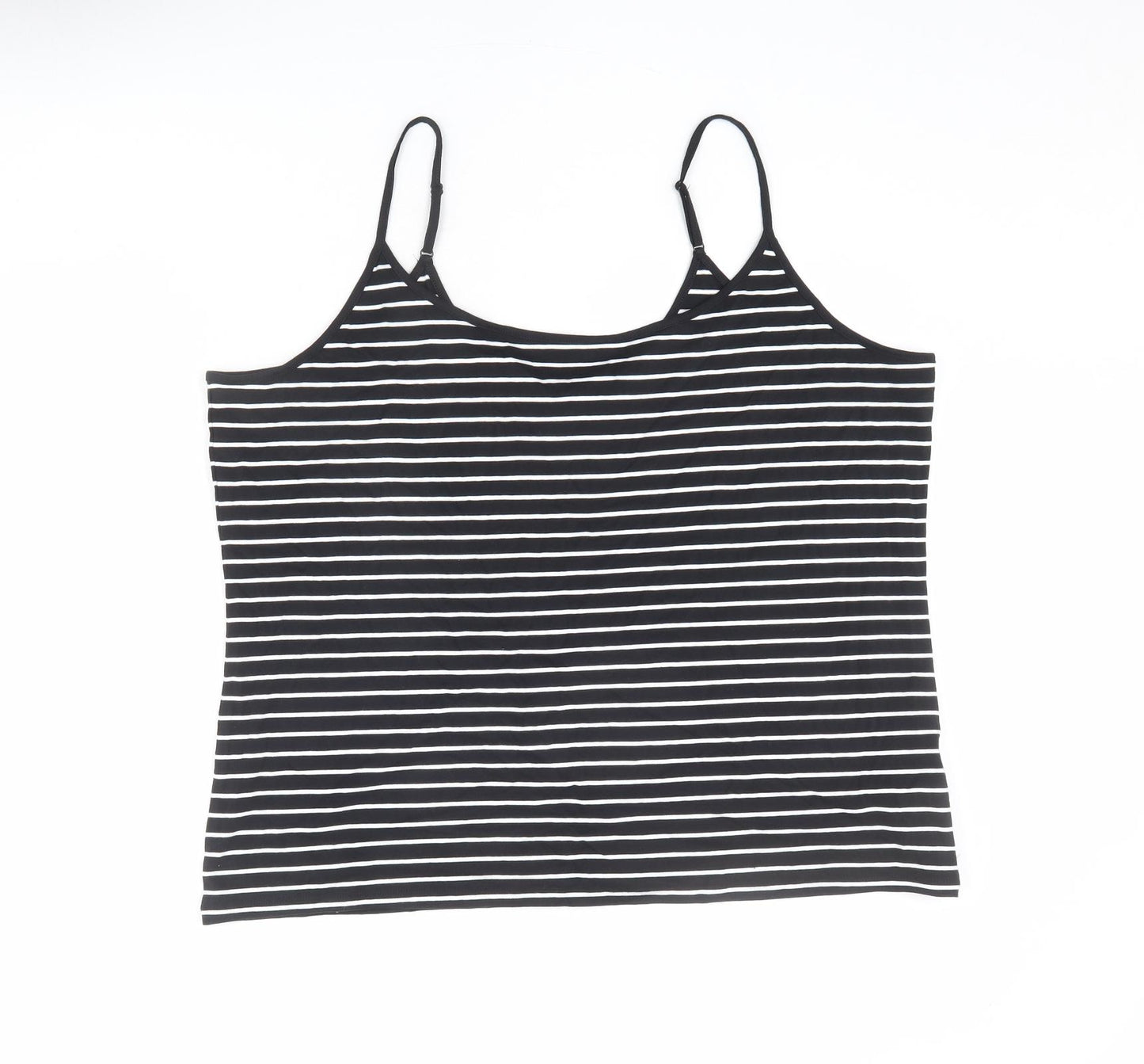 Marks and Spencer Womens Black Striped Cotton Basic Tank Size 22 Round Neck
