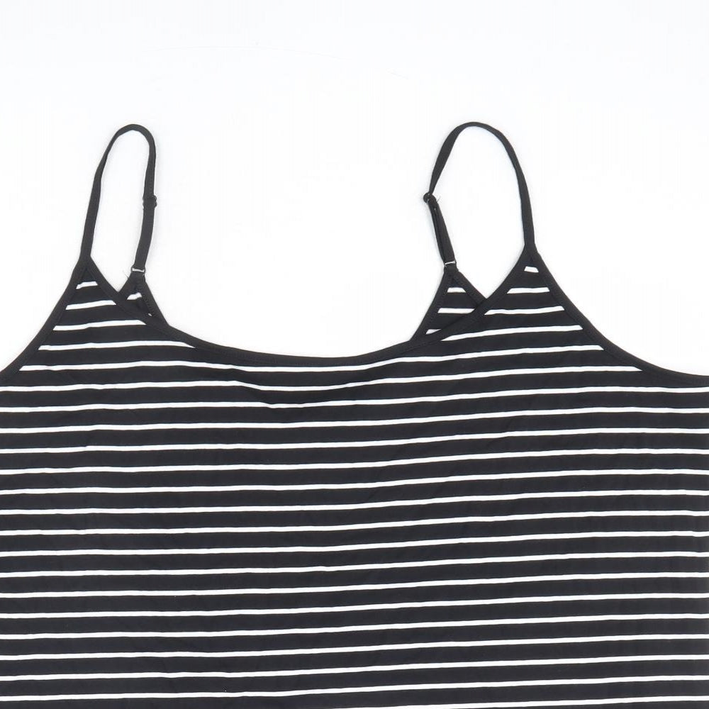 Marks and Spencer Womens Black Striped Cotton Basic Tank Size 22 Round Neck