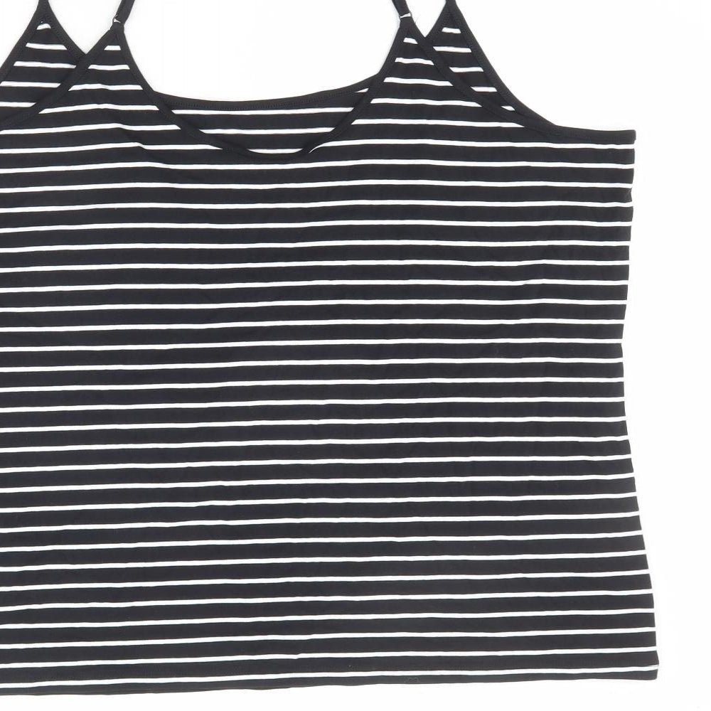Marks and Spencer Womens Black Striped Cotton Basic Tank Size 22 Round Neck
