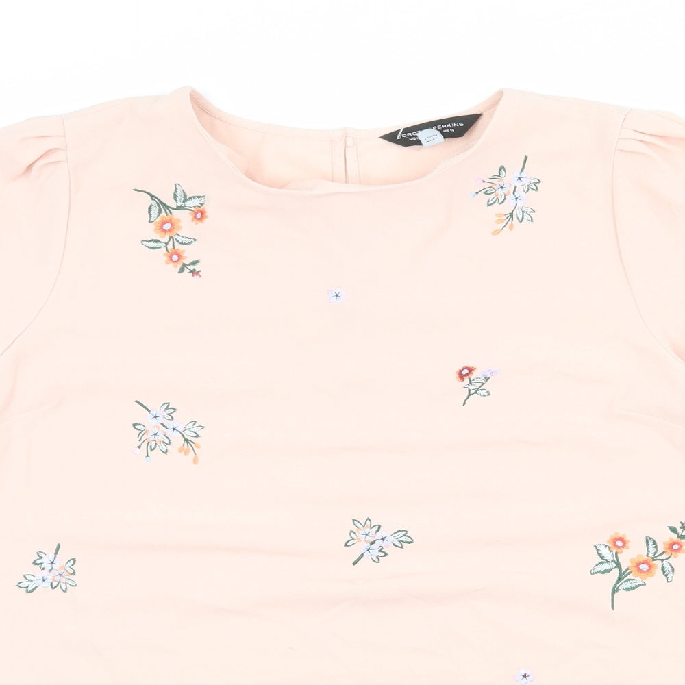 Dorothy Perkins Womens Pink Polyester Basic Blouse Size 14 Round Neck - Flower Details