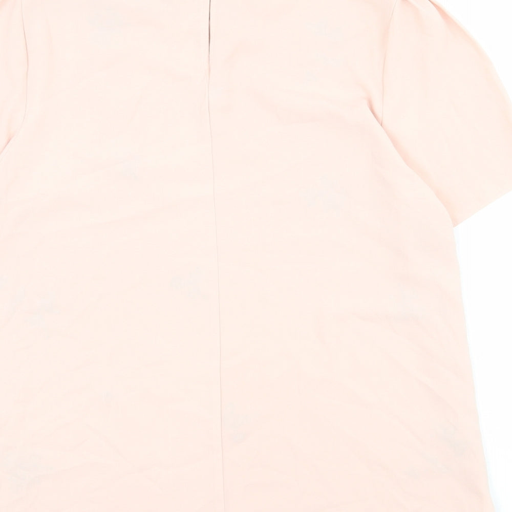 Dorothy Perkins Womens Pink Polyester Basic Blouse Size 14 Round Neck - Flower Details