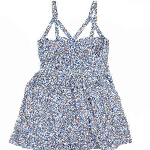 Topshop Womens Multicoloured Floral Cotton Skater Dress Size 14 Sweetheart Zip