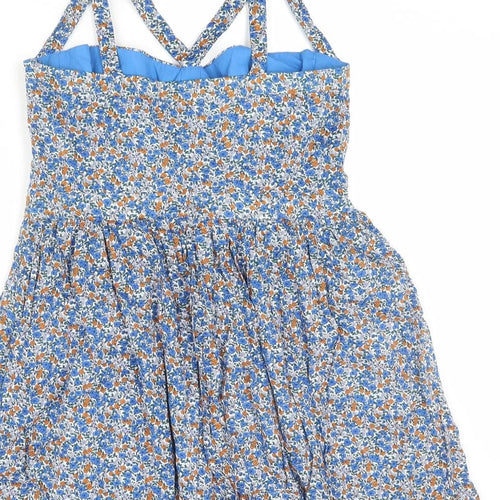 Topshop Womens Multicoloured Floral Cotton Skater Dress Size 14 Sweetheart Zip