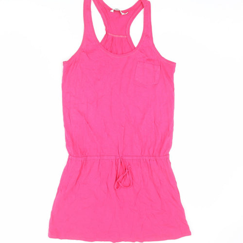 New Look Womens Pink Cotton Tank Dress Size 12 Round Neck Pullover