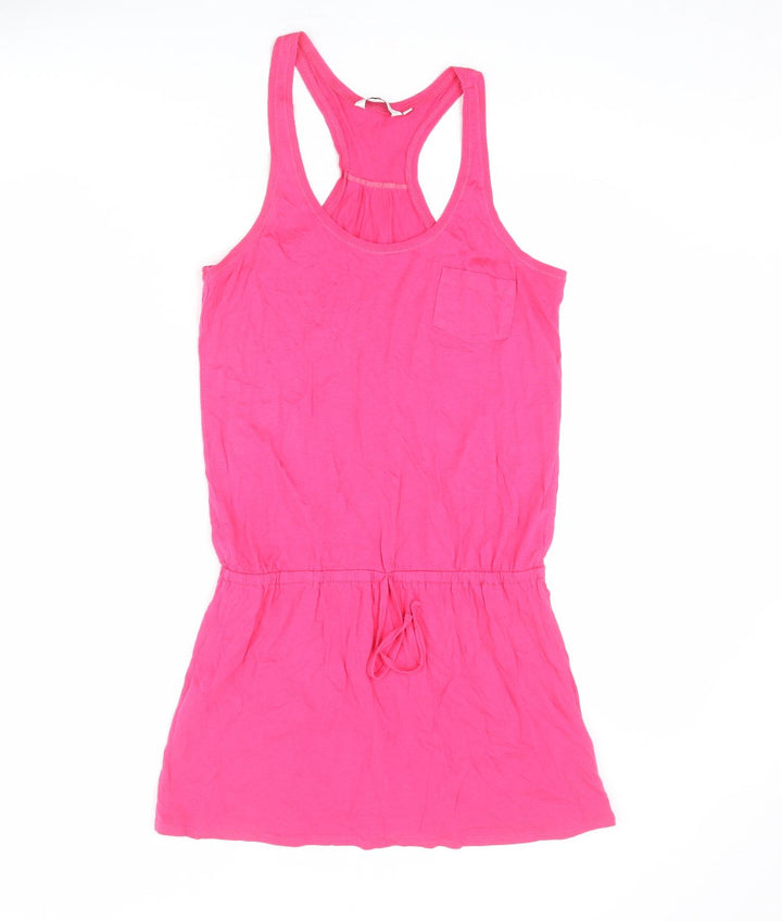 New Look Womens Pink Cotton Tank Dress Size 12 Round Neck Pullover