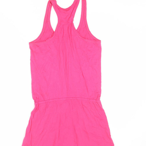 New Look Womens Pink Cotton Tank Dress Size 12 Round Neck Pullover