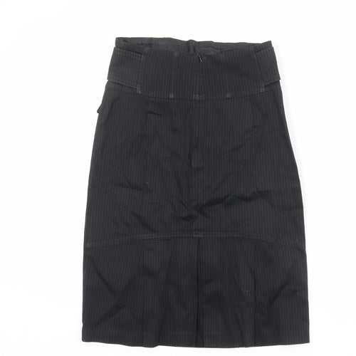 Monsoon Womens Black Striped Cotton Straight & Pencil Skirt Size 12 Zip - Belted