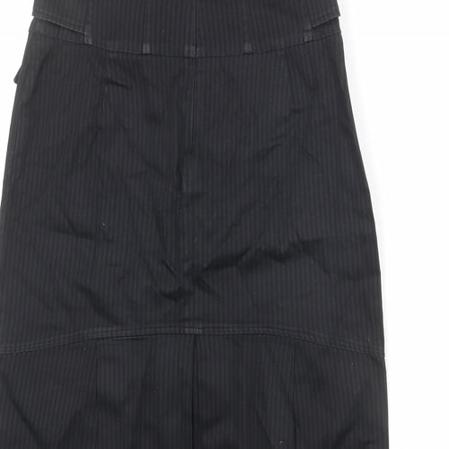Monsoon Womens Black Striped Cotton Straight & Pencil Skirt Size 12 Zip - Belted