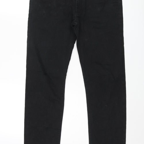 Marks and Spencer Mens Black Cotton Skinny Jeans Size 32 in L33 in Regular Button