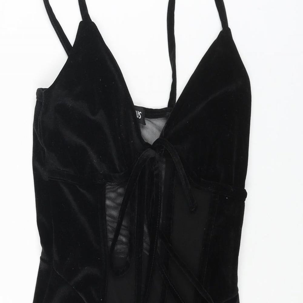 Rebellious Womens Black Polyester Mini Size 8 Sweetheart Tie - Mesh Cut Out