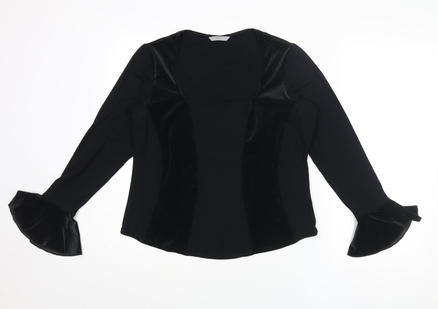 Marks and Spencer Womens Black Viscose Basic Blouse Size 18 Square Neck