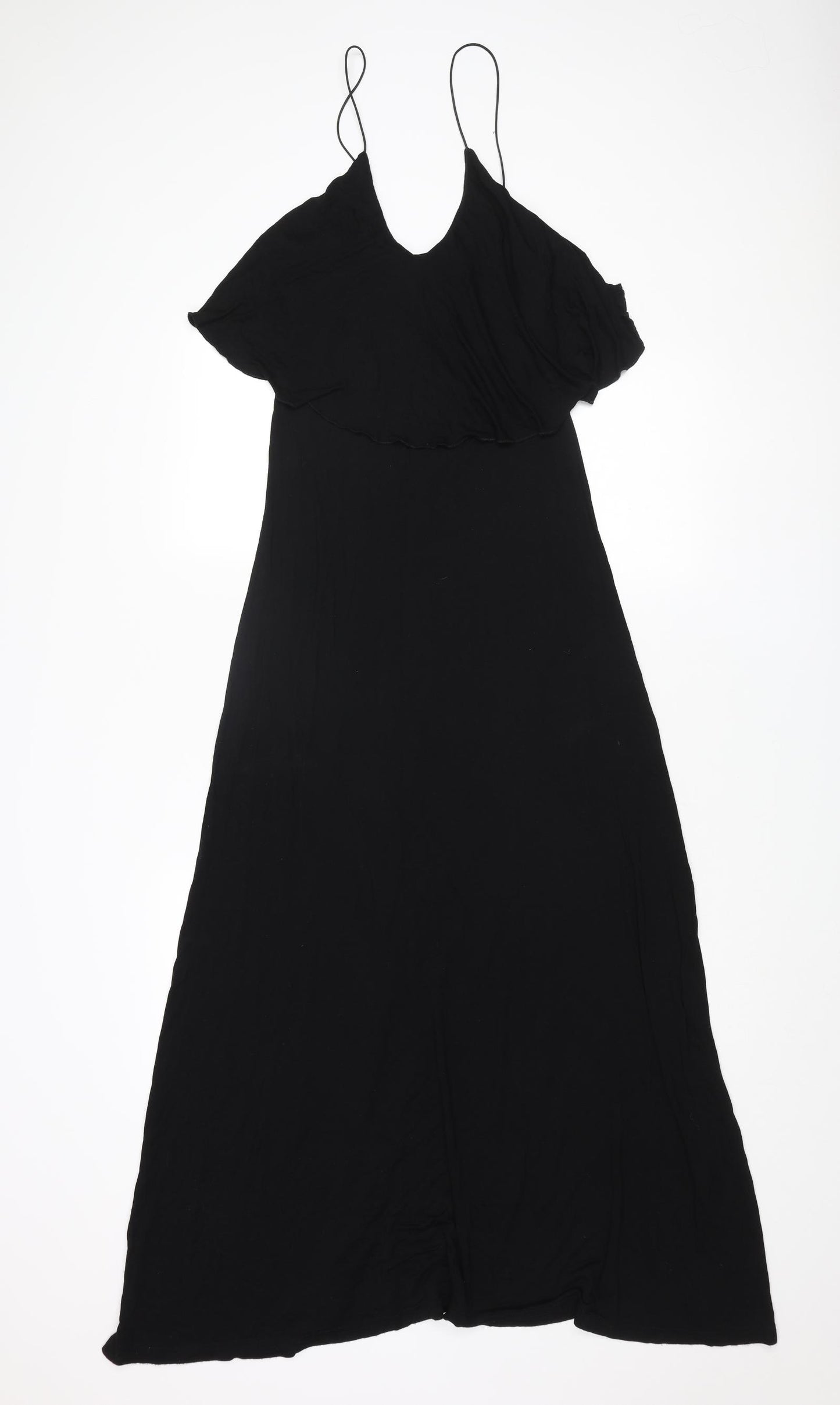 ASOS Womens Black Viscose Maxi Size 10 Scoop Neck Pullover - Frill Bodice