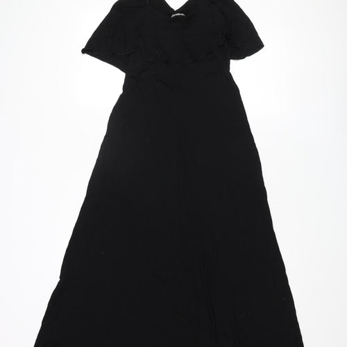 ASOS Womens Black Viscose Maxi Size 10 Scoop Neck Pullover - Frill Bodice