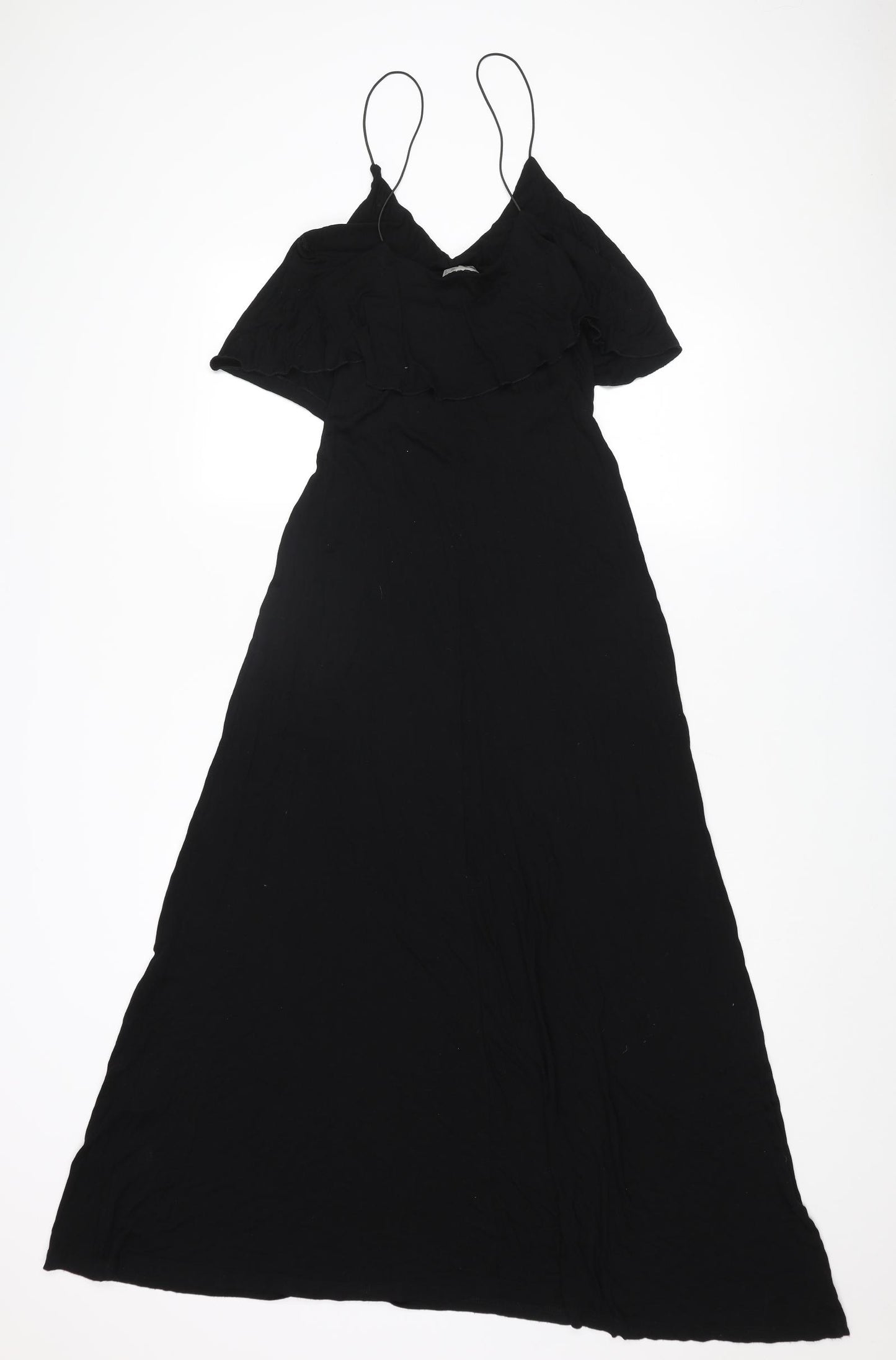 ASOS Womens Black Viscose Maxi Size 10 Scoop Neck Pullover - Frill Bodice