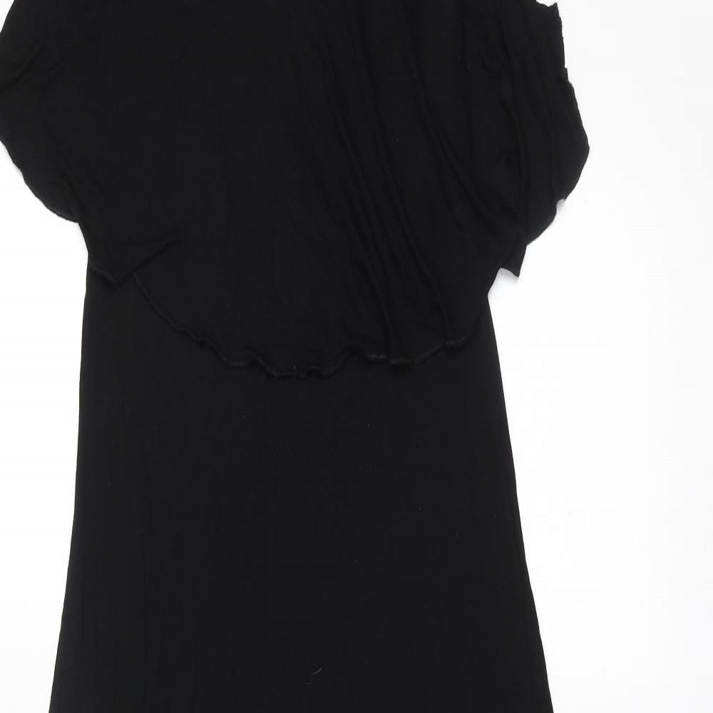 ASOS Womens Black Viscose Maxi Size 10 Scoop Neck Pullover - Frill Bodice