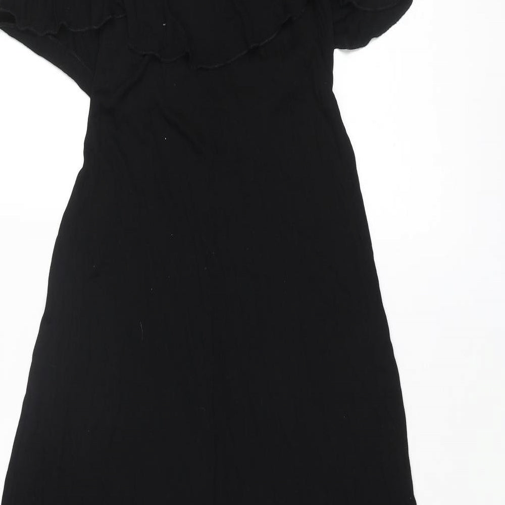 ASOS Womens Black Viscose Maxi Size 10 Scoop Neck Pullover - Frill Bodice