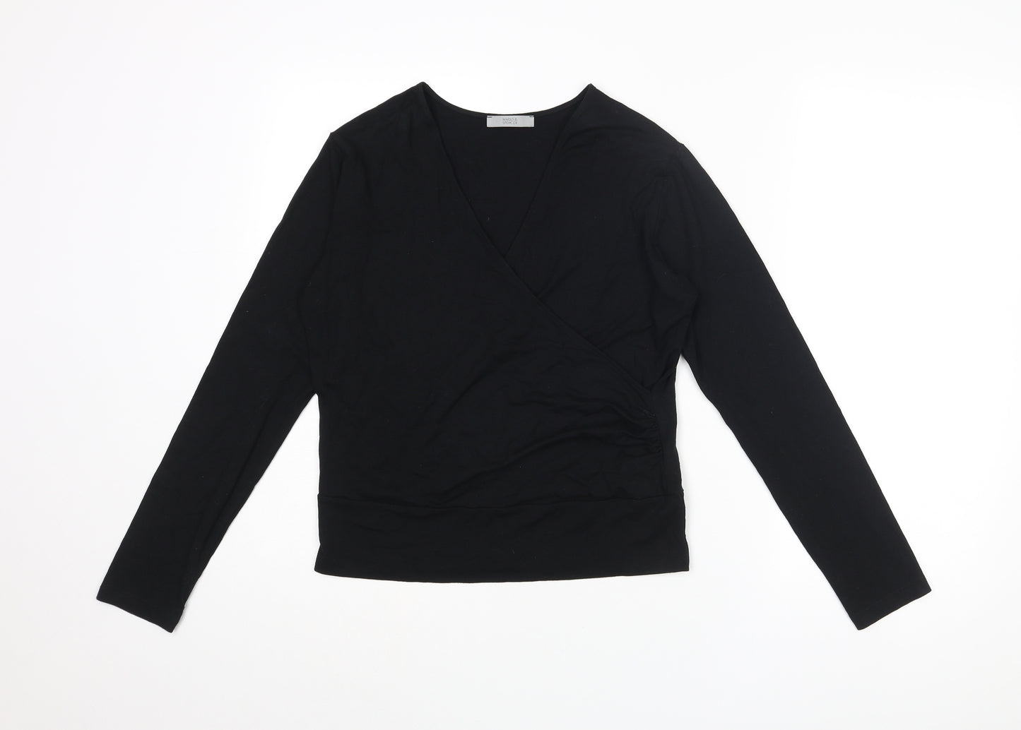 Marks and Spencer Womens Black Viscose Basic T-Shirt Size 12 V-Neck