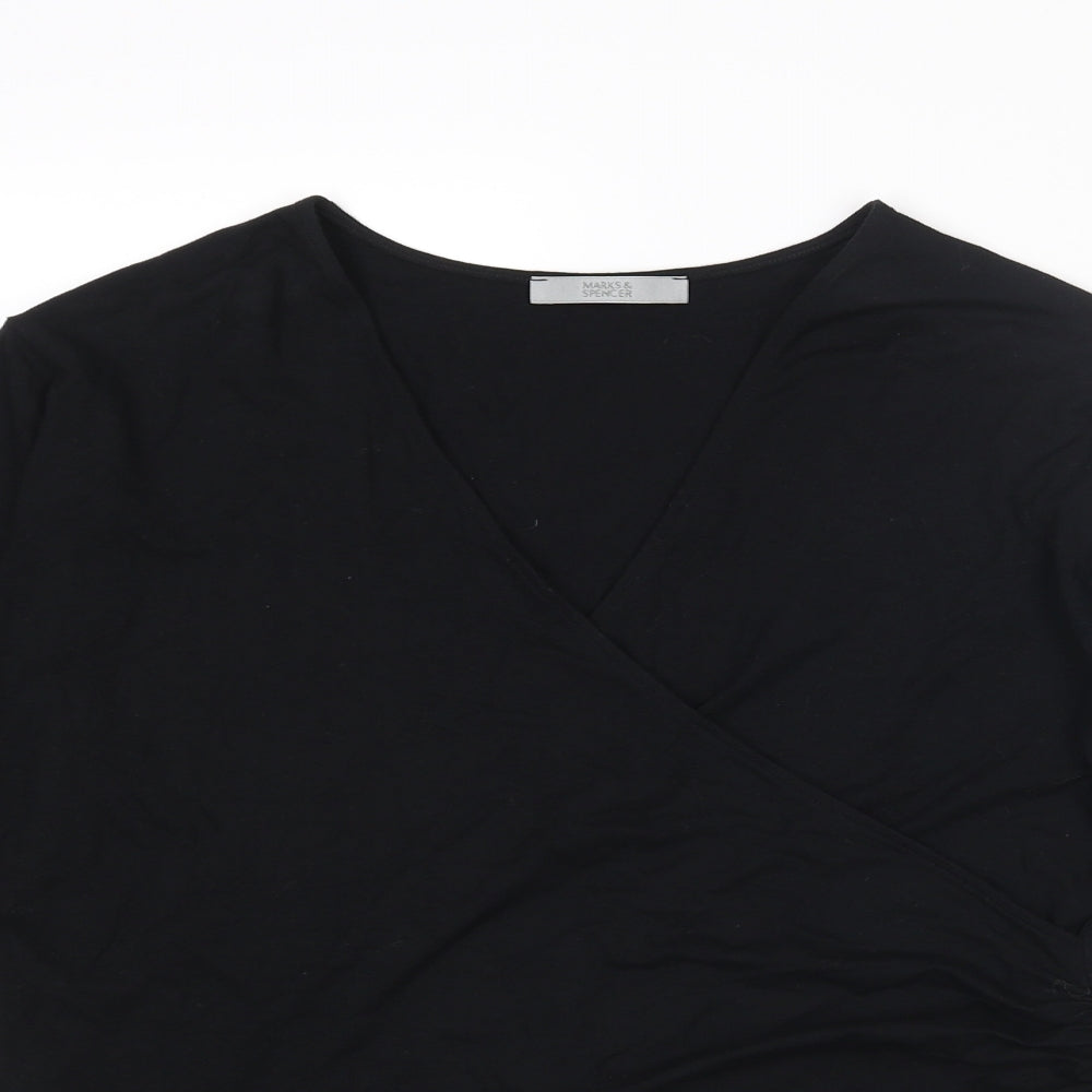 Marks and Spencer Womens Black Viscose Basic T-Shirt Size 12 V-Neck