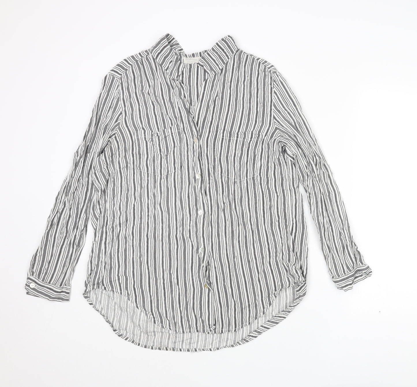 Just Living Womens White Striped Cotton Basic Button-Up Size M Collared