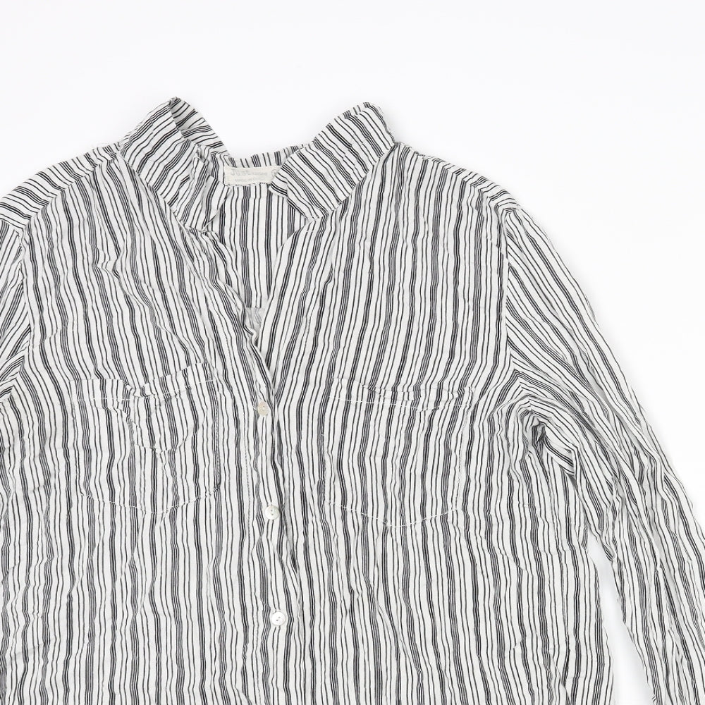 Just Living Womens White Striped Cotton Basic Button-Up Size M Collared